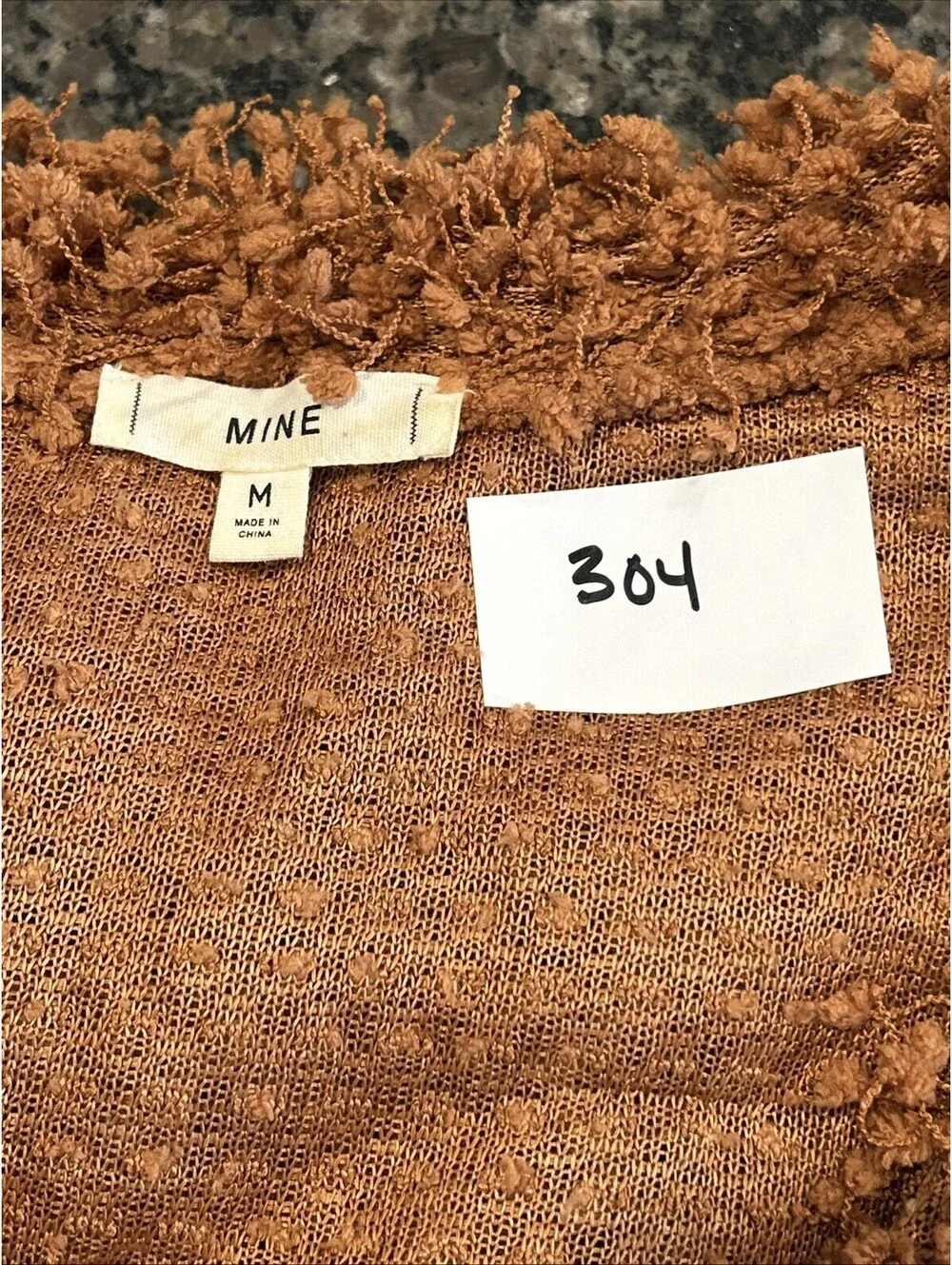 Mine Sweater Womens Medium Camel Fuzzy V Neck Popcorn Knit Boho Pullover